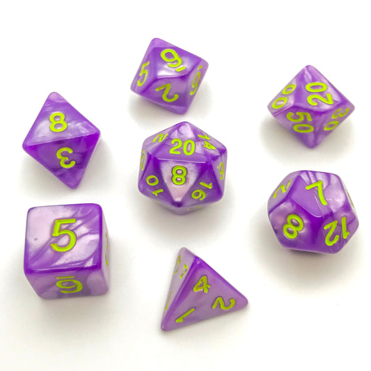 Lavender Pearl Dice with Green Ink