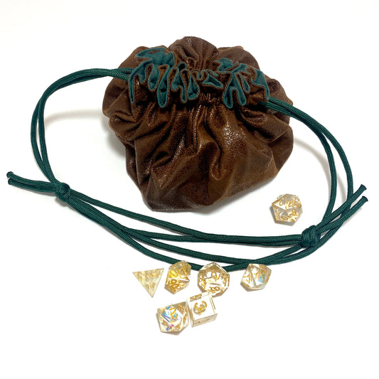 Brown Faux Leather and Hunter Green Large Dice Bag