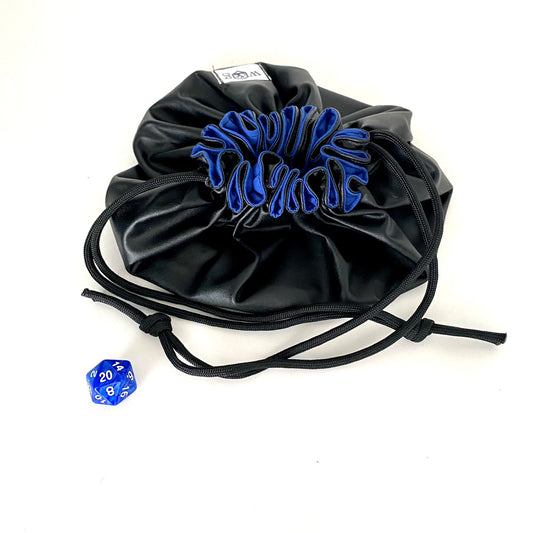 Black Faux Leather and Blue Large Dice Bag
