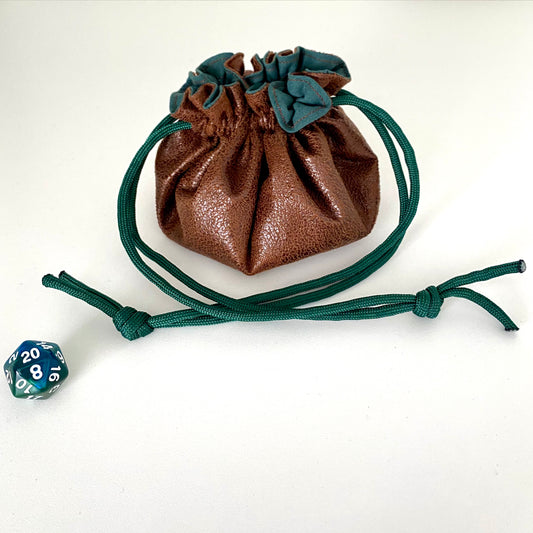 Brown Faux Leather and Forest Green Medium Dice Bag