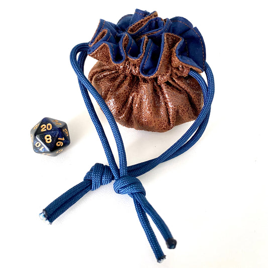 Brown Faux Leather and Navy Mini Sectioned Dice Bag