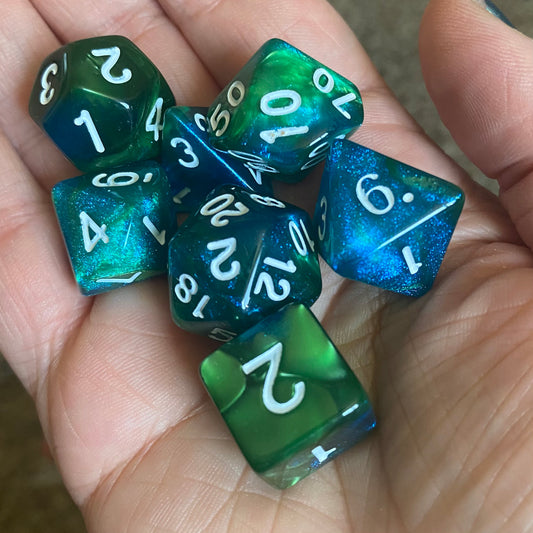 Blue and Green Shimmer Dice